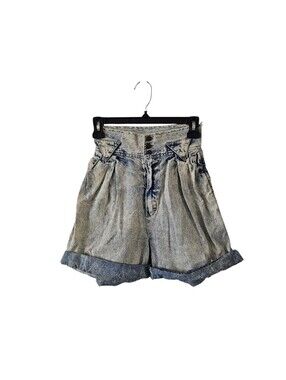 Vtg 80s Memphis Acid Wash Denim Shorts Size 3 High Waist Pleated Distressed 90s